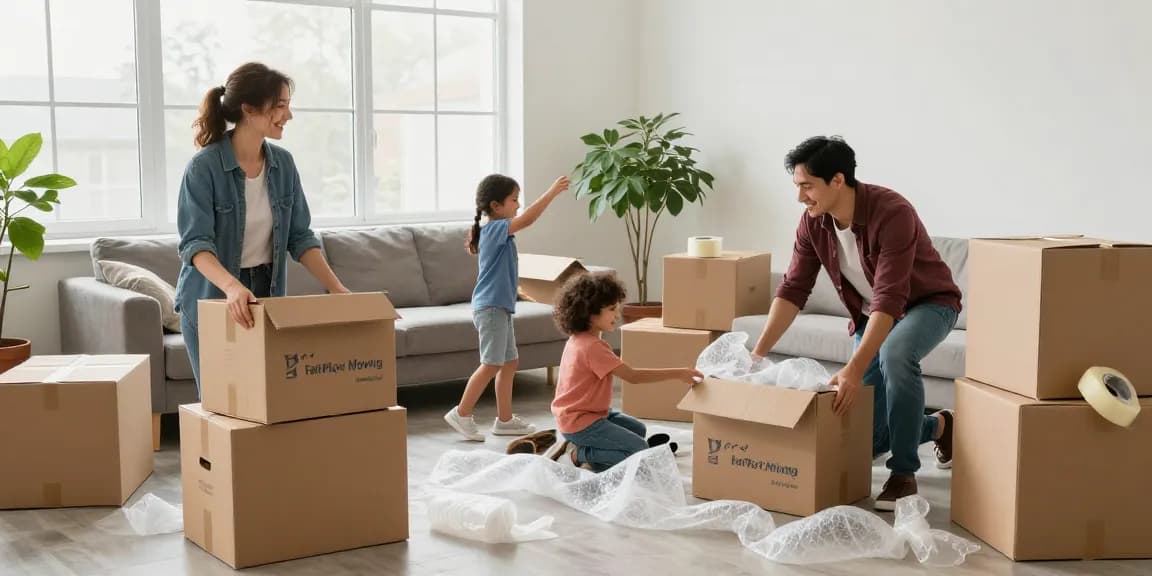 FairPlay Moving family packing boxes for a joyful moving day.