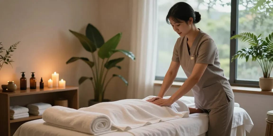Serene spa environment for 성남출장안마 services, featuring a calm massage setup.