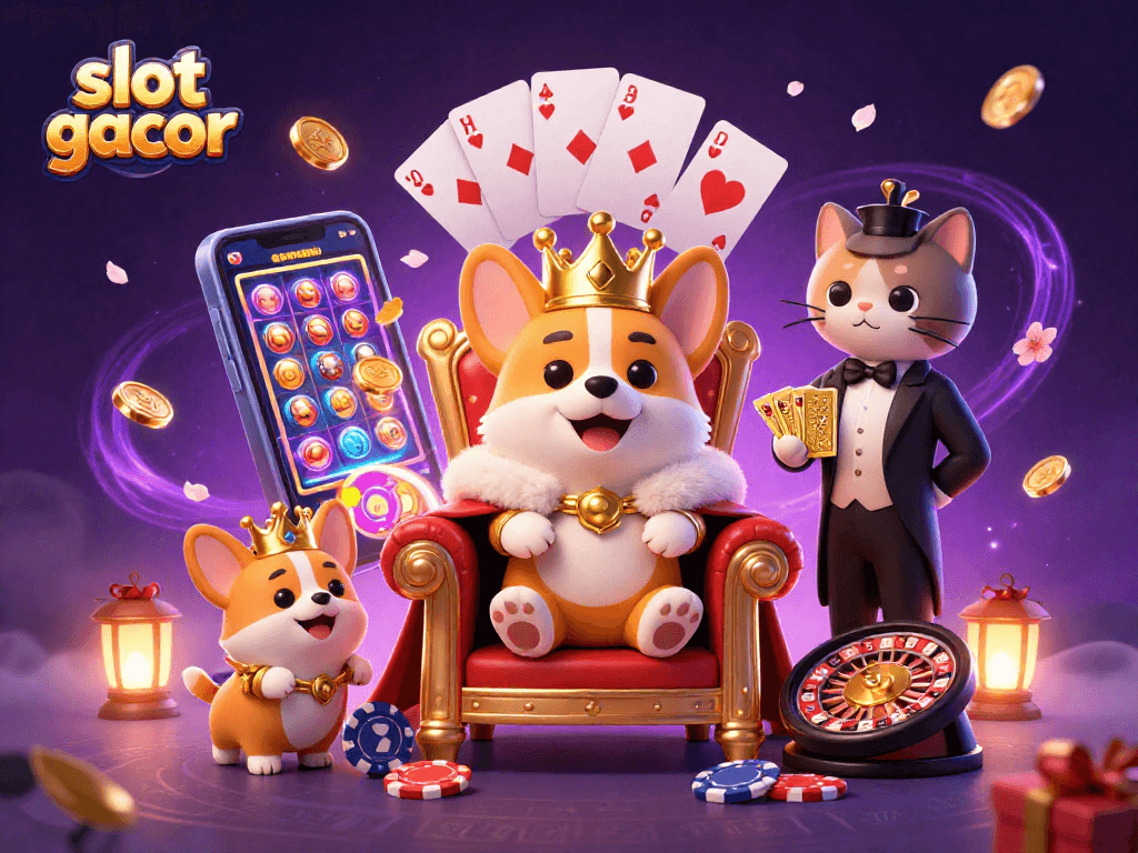 Experience exciting slot gacor action with a royal corgi, golden coins, and thrilling casino elements.