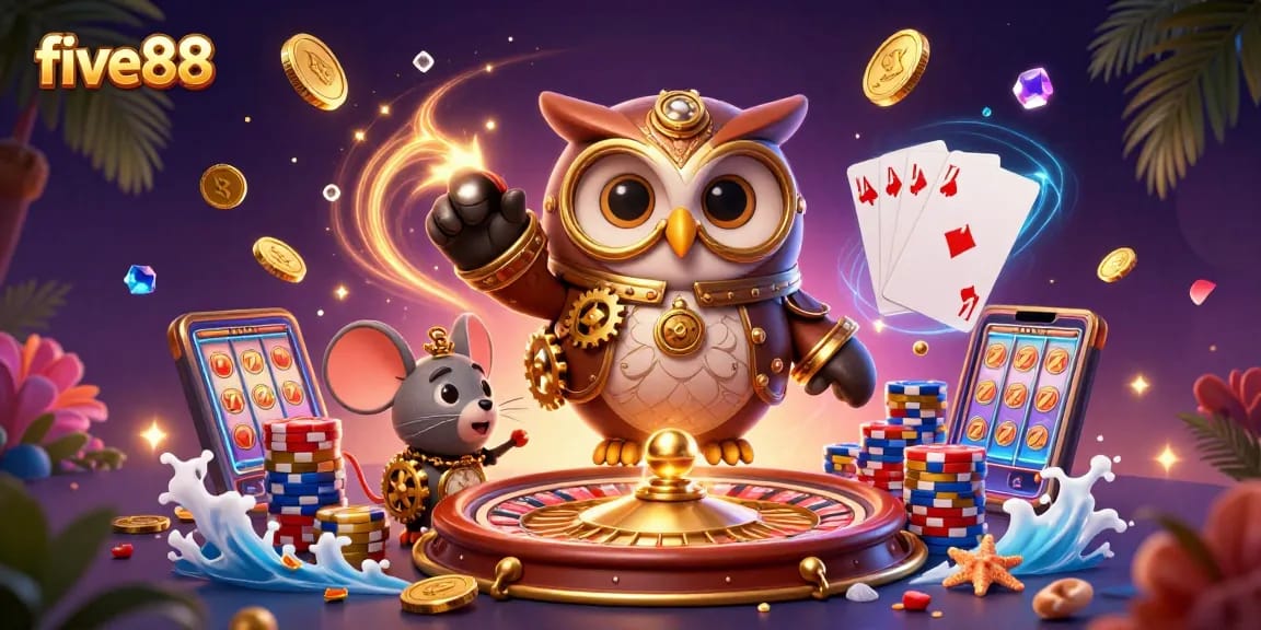 Experience the excitement of five88's casino games with vibrant graphics and animated characters.