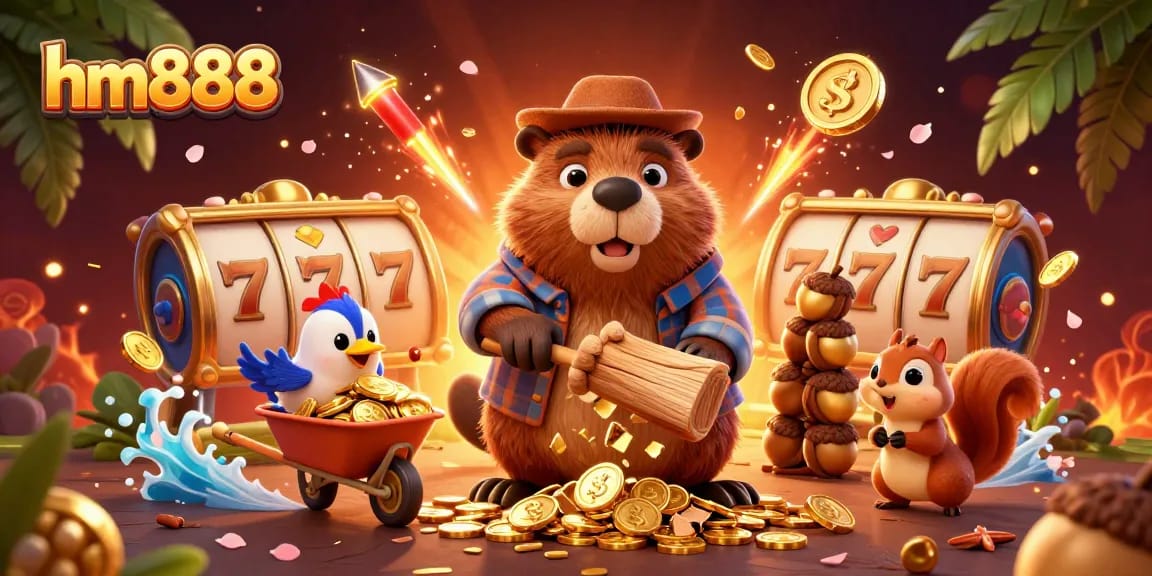 Experience the thrilling gameplay of hm888 with vibrant illustrations of gold coins raining from a tree.