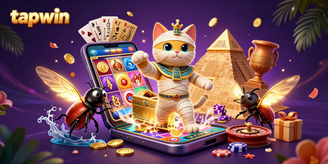 Tapwin's riveting gaming world with a mummy cat, dynamic slots, and golden treasures.
