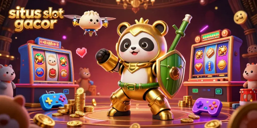 Engage in thrilling wins at situs slot gacor with an electrifying casino scene featuring vibrant slot machines and cheering spectators.