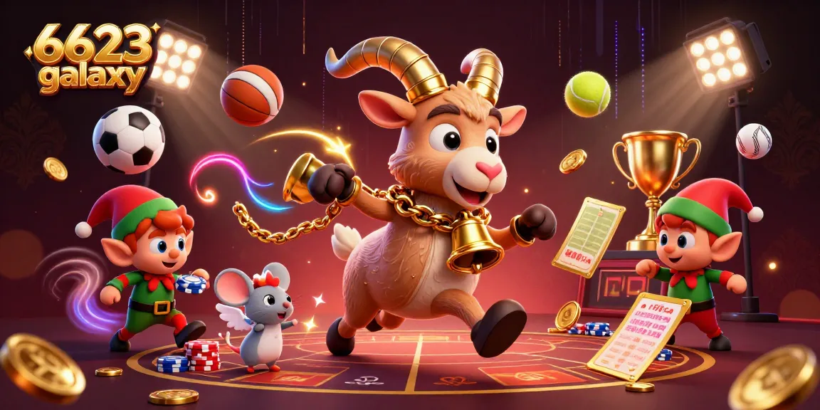 Engage with thrilling gameplay at 6623 galaxy's casino, featuring festive characters and dynamic sports elements.