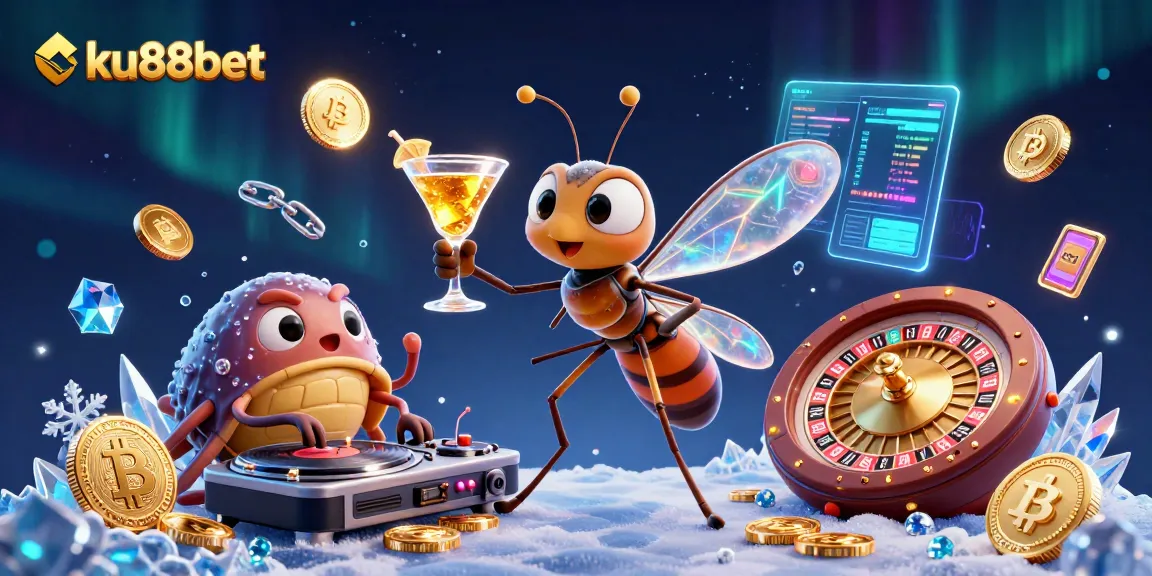 Engage with exciting games at ku88bet featuring a vibrant casino scene with unique characters and crypto elements.