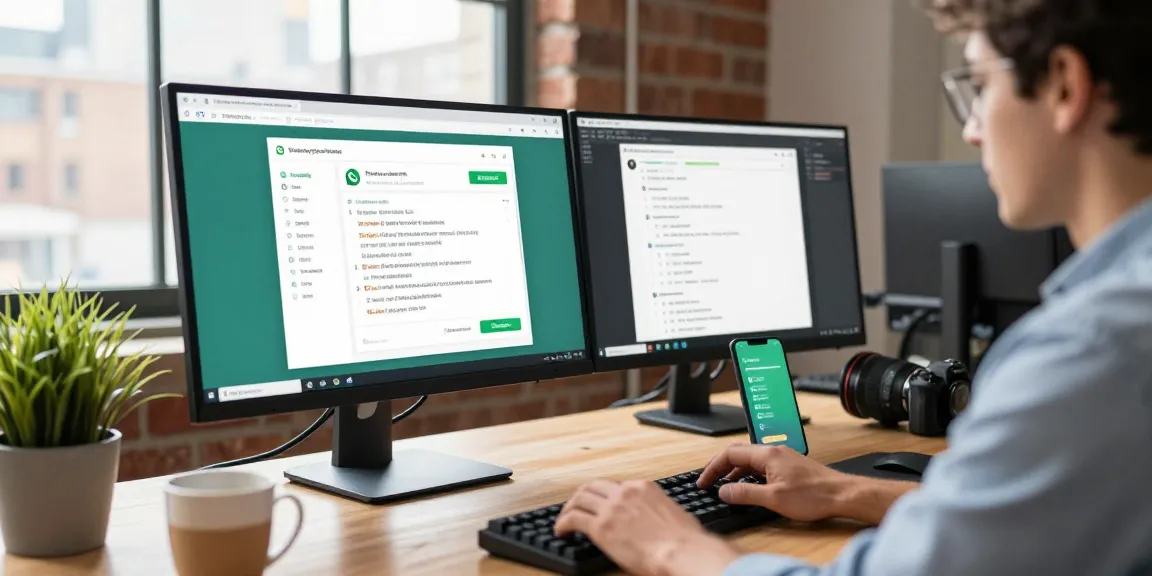 Efficient workspace showcasing WhatsApp電腦版 interface on monitor with chat threads.