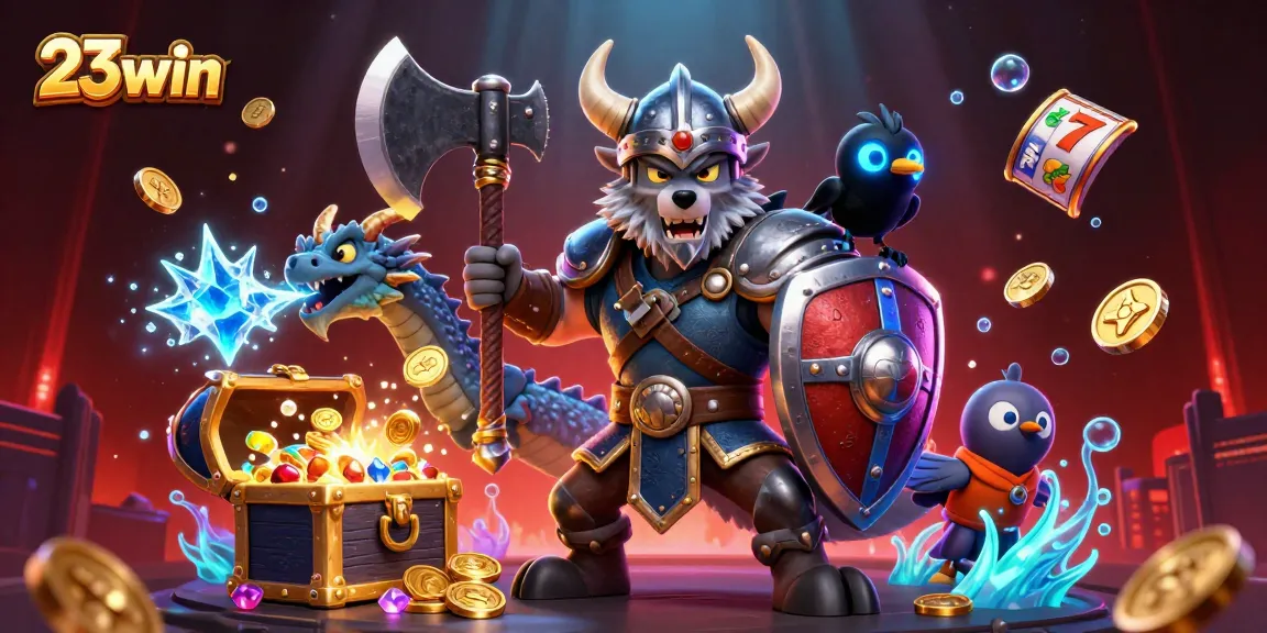 Experience thrilling gameplay with 23win featuring dynamic Viking characters and slot elements.