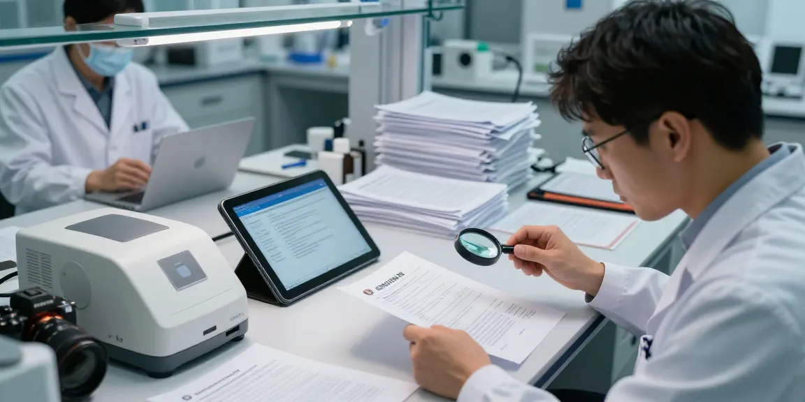 Analysts performing document fraud detection in a modern laboratory, showcasing advanced forensic techniques.