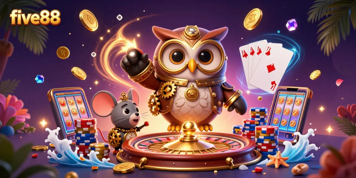 Experience the excitement of five88's casino games with vibrant graphics and animated characters.