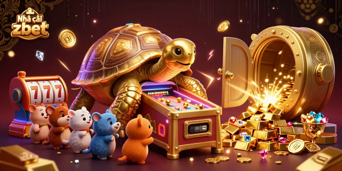 Engage in thrilling gameplay at Nhà cái zbet with a vibrant casino scene showcasing a golden tortoise and jackpots.