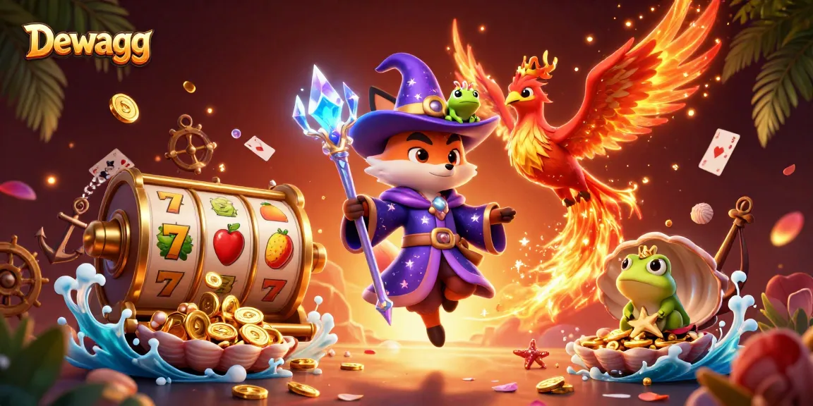 Dewagg promotes thrilling gameplay with magical characters amidst vibrant casino elements.