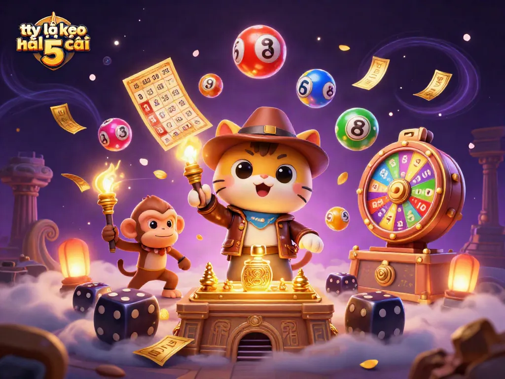Experience the thrill with tỷ lệ kèo nhà cái 5 in a vibrant casino adventure scene featuring colorful elements.