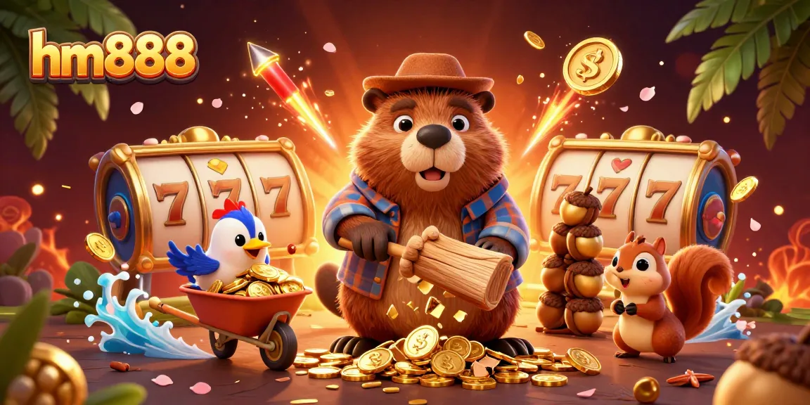 Experience the thrilling gameplay of hm888 with vibrant illustrations of gold coins raining from a tree.
