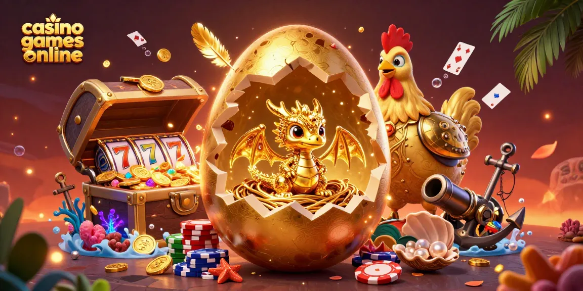 Engage in exciting casino games online with a dynamic illustration of a golden dragon amidst colorful game elements.