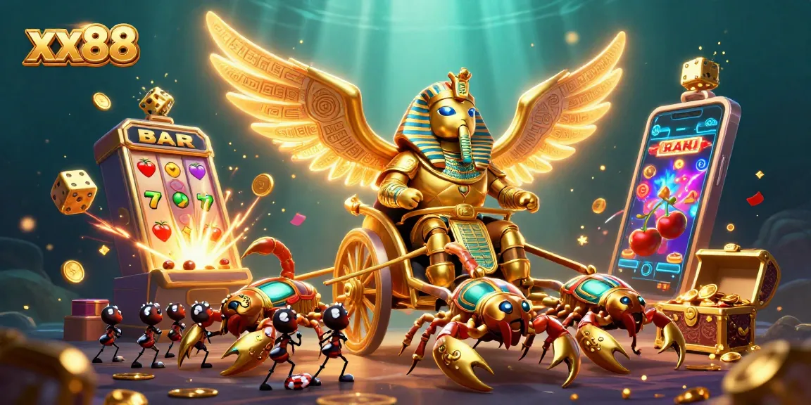 Engage with the thrilling atmosphere of xx88's vibrant casino scene, filled with exciting game elements and golden treasures.