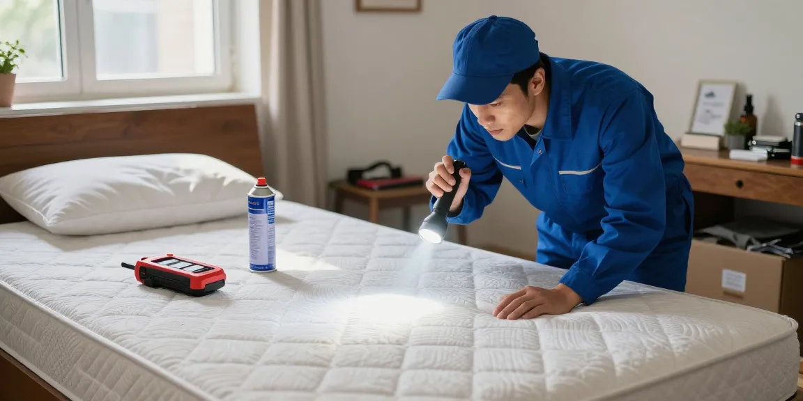 Effective bed bug pest control in a residential bedroom with expert examination and tools.