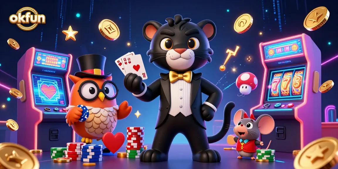 Experience thrilling gaming sessions at okfun with vibrant slot machines, poker, and animated characters.