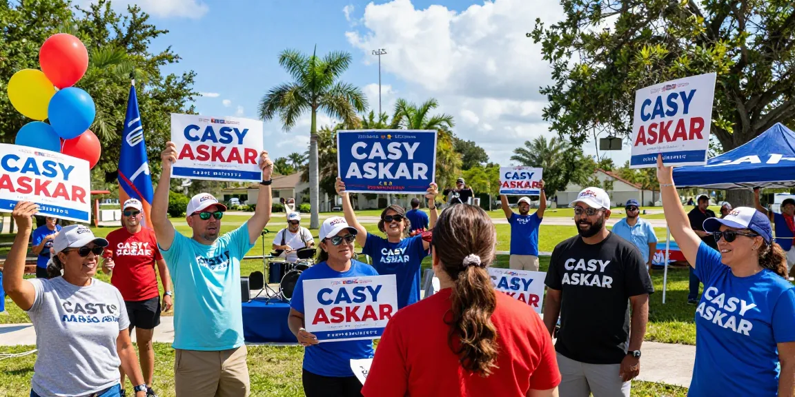 Supporters rally for Casey Askar in Florida's 22nd District, vibrant atmosphere, community engagement.
