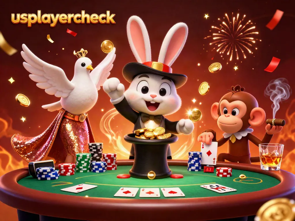 Experience thrilling moments at usplayercheck with a magician rabbit and vibrant poker scene.