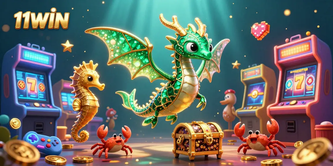 Engage with thrilling casino action featuring 11WIN's enchanting sea dragon amid vibrant gaming elements.
