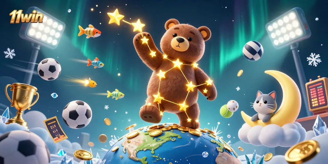 Engage with thrilling games at 11WIN featuring sports elements and night sky characters.