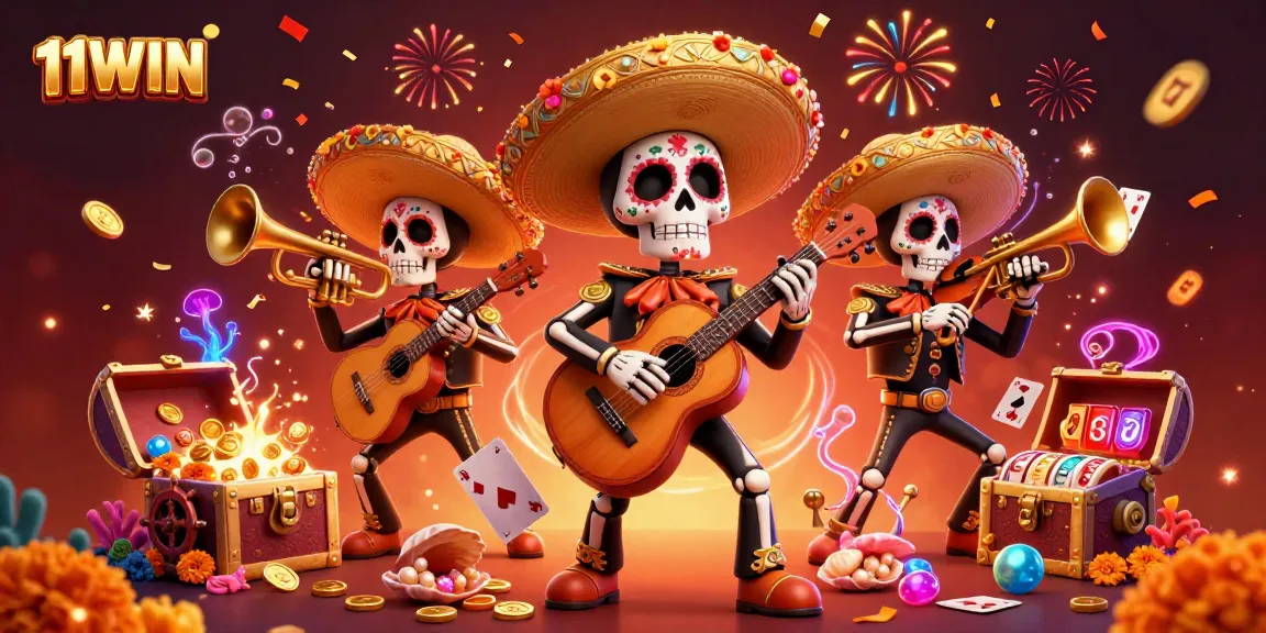 Join the vibrant 11WIN mariachi band celebrating explosive wins amidst festive treasures.