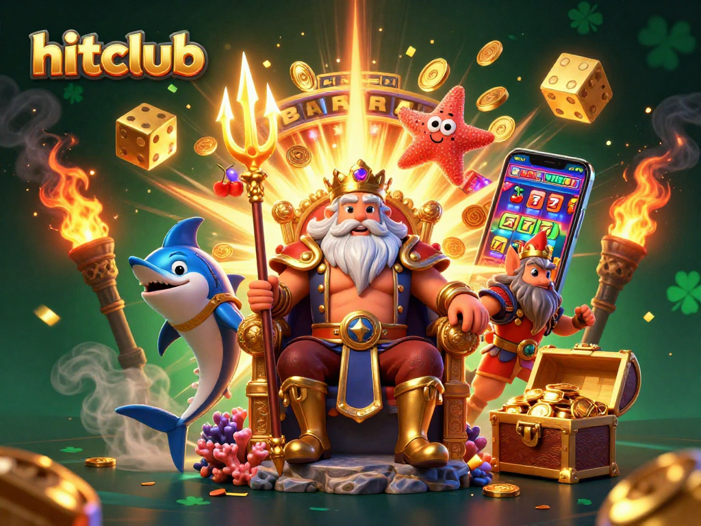 Engage with hitclub's vibrant slot machine scene featuring Neptune and interactive game elements.