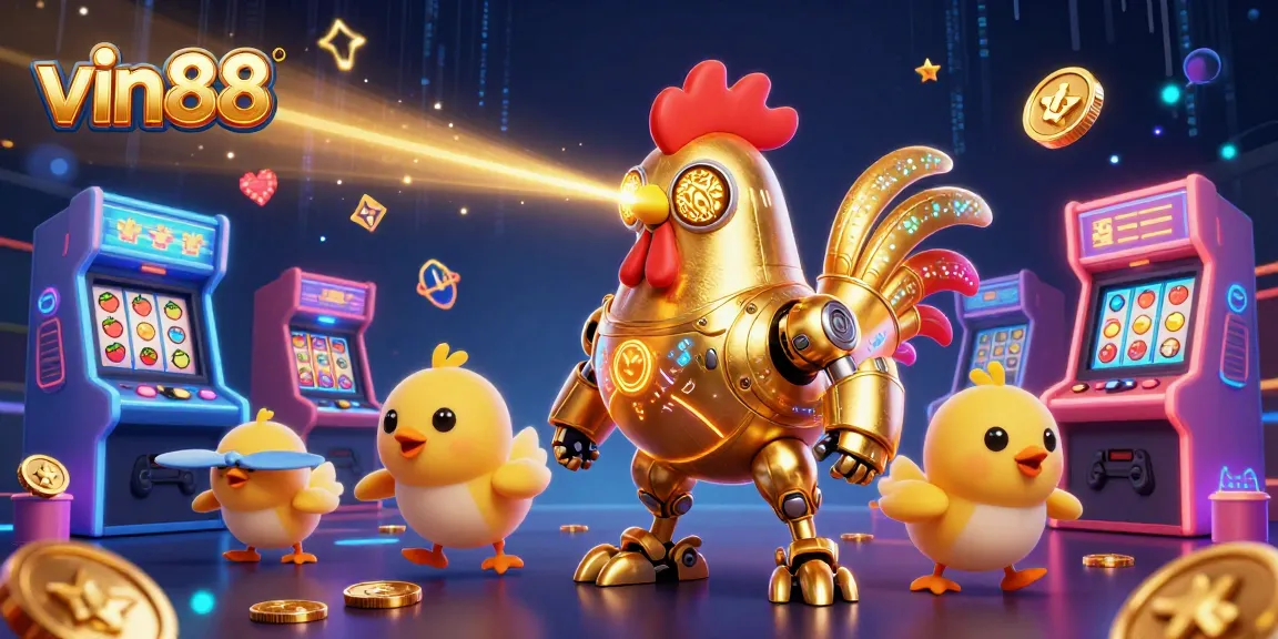 Experience the thrilling world of vin88 with vibrant casino-themed 3D characters and arcade elements.