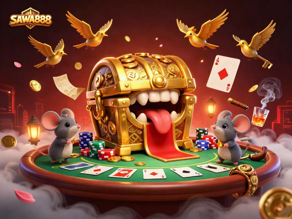 Engage with SAWA888's thrilling gambling scene featuring vibrant poker elements.