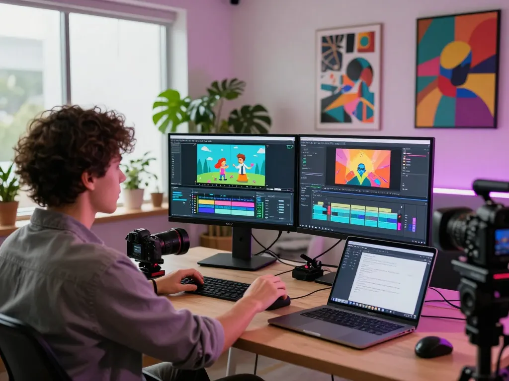 Creator using kling ai for motion control video production in a vibrant studio setting