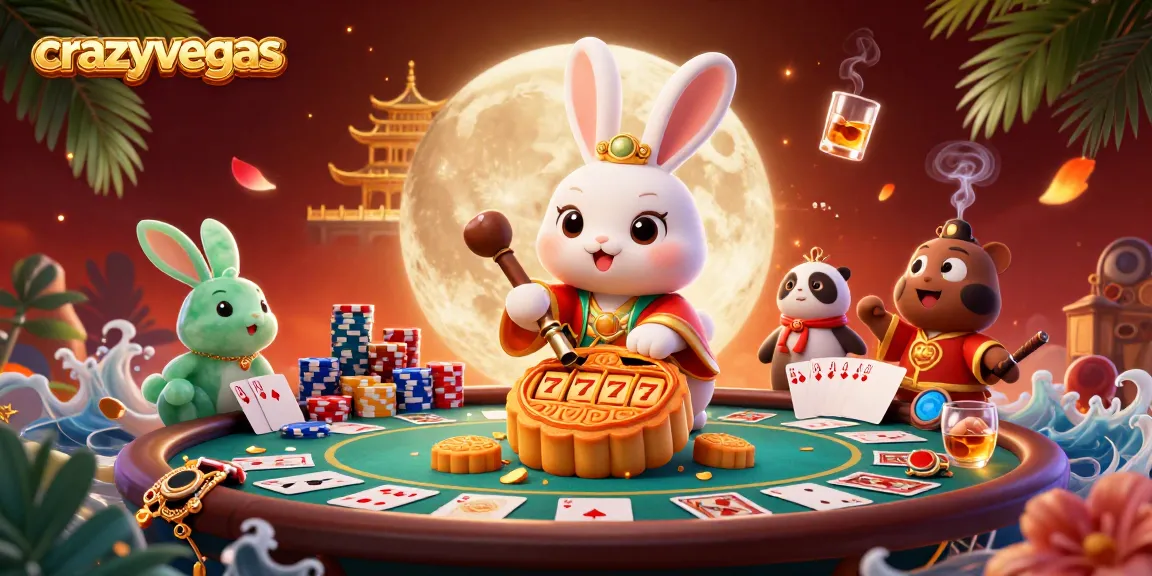 Spin lucky slots at crazyvegas, as a moon rabbit reveals jackpots on the lunar surface.