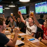 Experience the excitement of sports betting with cm88 in a lively bar atmosphere.