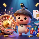 Join Fabet for an exciting gaming experience with lively characters, spinning roulette, and vibrant casino elements.
