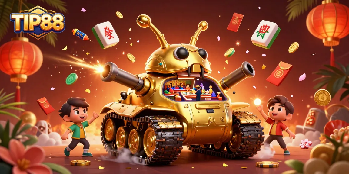 Engage with TIP88's vibrant casino world featuring golden beetle tank and immersive gaming elements.