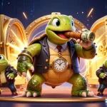 Engage with the lively scene of aussie casino games showcasing a snapping turtle mobster and frog enforcers.