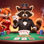 Engage with Xo88 at a lively poker scene, featuring a raccoon, fox lady, and hedgehog bouncer.