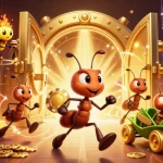 tr88 ants execute a heist with a giant poker chip amidst treasures and casino elements