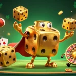 Experience fun88 excitement with lively golden dice and dynamic sports elements in this vibrant casino illustration.