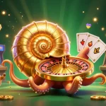 Experience 11WIN's vibrant casino scene with a giant nautilus and gaming elements.