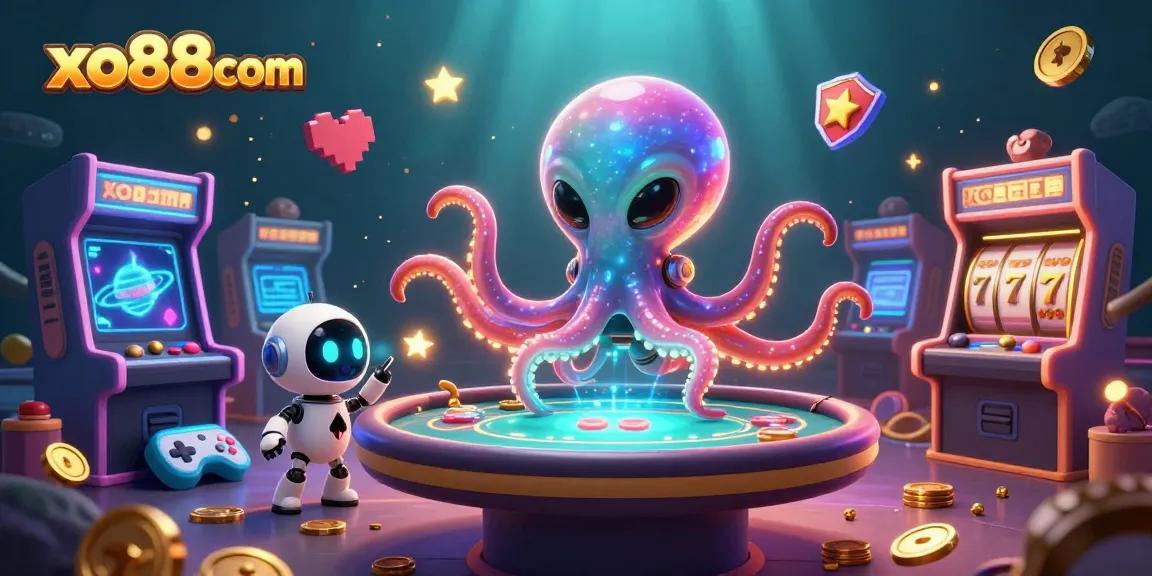 Experience the excitement at xo88com with a vibrant 3D casino scene featuring alien characters and dynamic poker action.