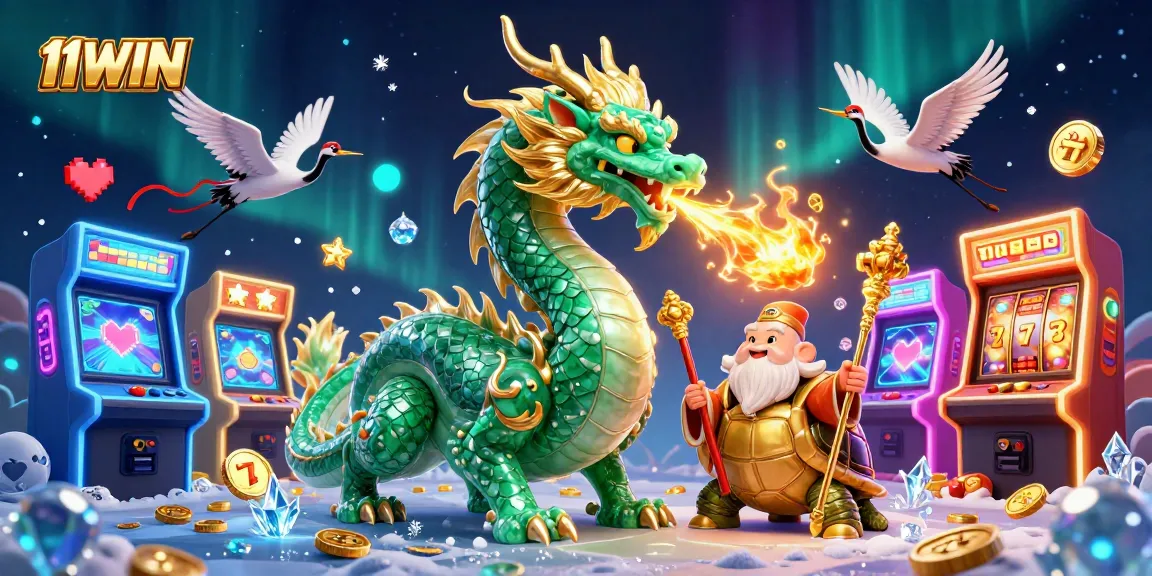 Experience the thrill of 11WIN with an emerald jade dragon in a vibrant casino scene!