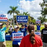 Supporters rally for Casey Askar in Florida's 22nd District, vibrant atmosphere, community engagement.